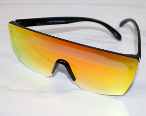 Flat Top Mirrored Lens Square Sunglasses